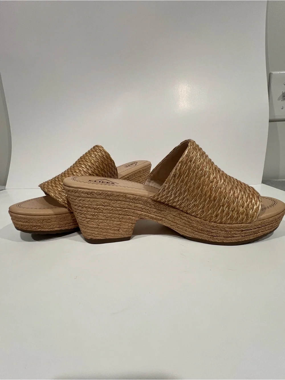 Cliffs by WHITE MOUNTAIN Tan Woven Espadrille Platform Mule